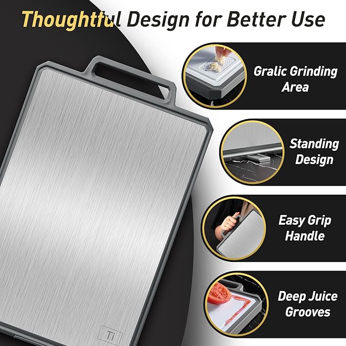 Titanium Cutting Boards for Kitchen Chopping Board with Handle Large Big Small Kitchen Meat Butcher Block Double Sided Pure Titanium and Wheat Straw PP Not Wood Bamboo Plastic Teak Grey/White