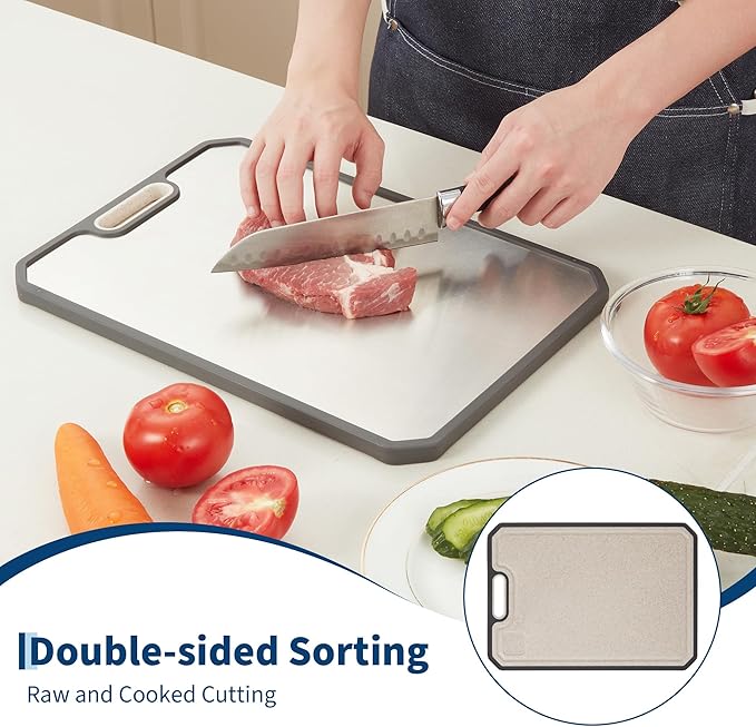 Garvee Titanium Cutting Boards for Kitchen, Double-Sided Cutting Board with Deep Juice Grooves & Built-in Handles