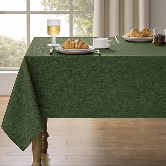 Faux Linen Farmhouse Table Cloth 60"x84" for 4-6 ft Rectangle Table, Dark Green Waterproof Outdoor Washable Tablecloth for Rectangular Dining Room Kitchen Outdoor Party Restaurant Decor