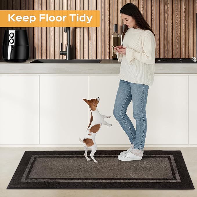 Kichen Rugs 24" x 96", Non-Slip Machine Washable Kitchen Runner Rugs Floor Mats, Absorbent Comfort Standing Mats for Kitchen, Sink, Laundry and Hallway, Grayish Brown & Coffee