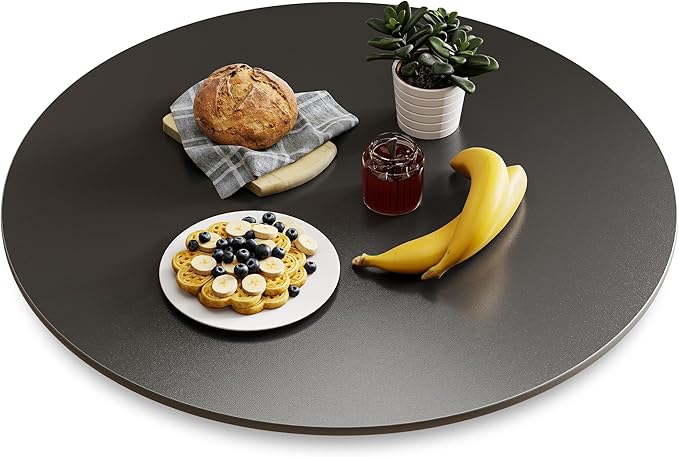 Lazy Susan Turntable 35.4 Inch - 360° Silent Rotating Anti-Slip Serving Tray, Heavy Duty Centerpiece for Kitchen, Dining & Coffee Table - Black Modern Design with Non-Slip Base