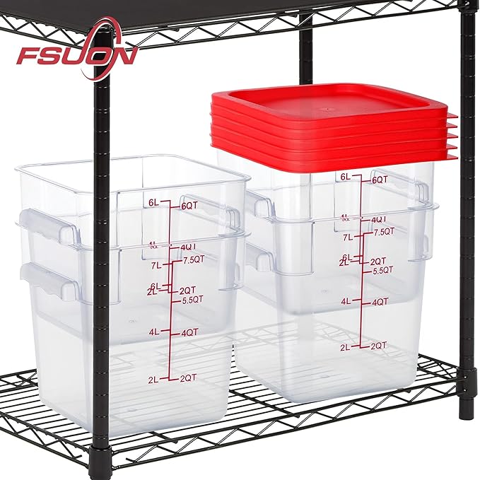 FSUON 4 Pack Clear Food Storage Containers with Lids and Handles Polycarbonate Square Commercial Food Containers, NSF (6Qt)