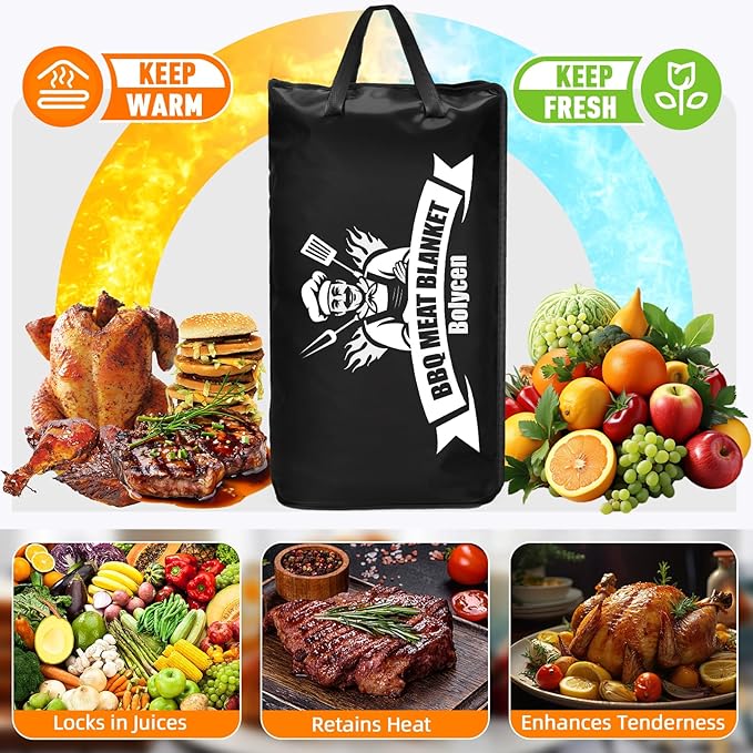 Valentines Day Gifts Upgraded BBQ Blanket for Resting Meat - Smoker Accessories Brisket Blanket - Insulated Meat Resting Bag with Wide Mouth for Steak/ Pork Shoulder/ Turkey - Birthday Anniversary BBQ Accessories Grilling Gifts for Men Dad Husband(21inch)