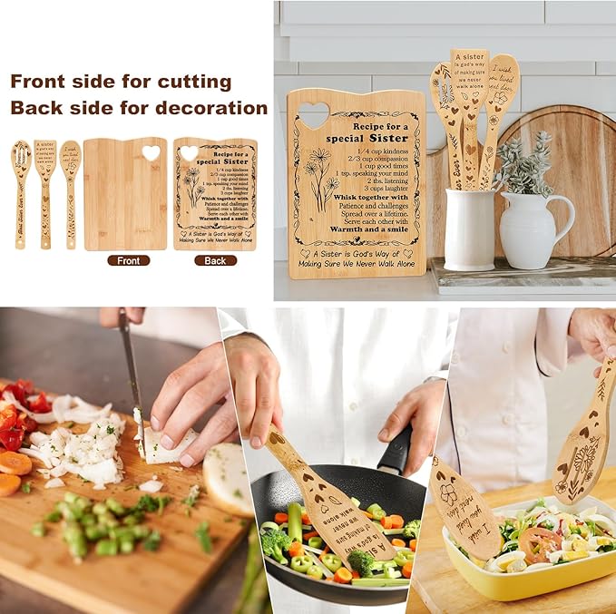 YUEYUQIU Sister Birthday Gifts from Sister, Best Friendship for Cutting Board with Utensil Set Present for Soul BFF Friend Mother's Day or Christmas Yellow Cutting Board Set Gift for sister