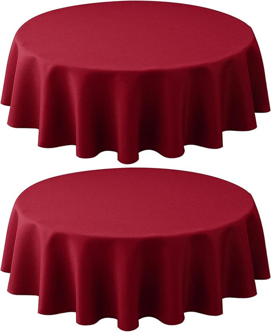 Biscaynebay 2 Pack Textured Fabric Round Tablecloths 70", Red Water Resistant Tableclothes Small Circle Folding Table Covers Linen for Dining, Kitchen, Wedding, Parties etc Machine Washable