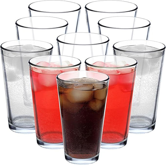DISCOUNT PROMOS Beer Pint Glasses 16 oz. Set of 10, Bulk Pack - Heavy Duty Glassware for Restaurant, Thick Base and Walls, Stackable - Clear