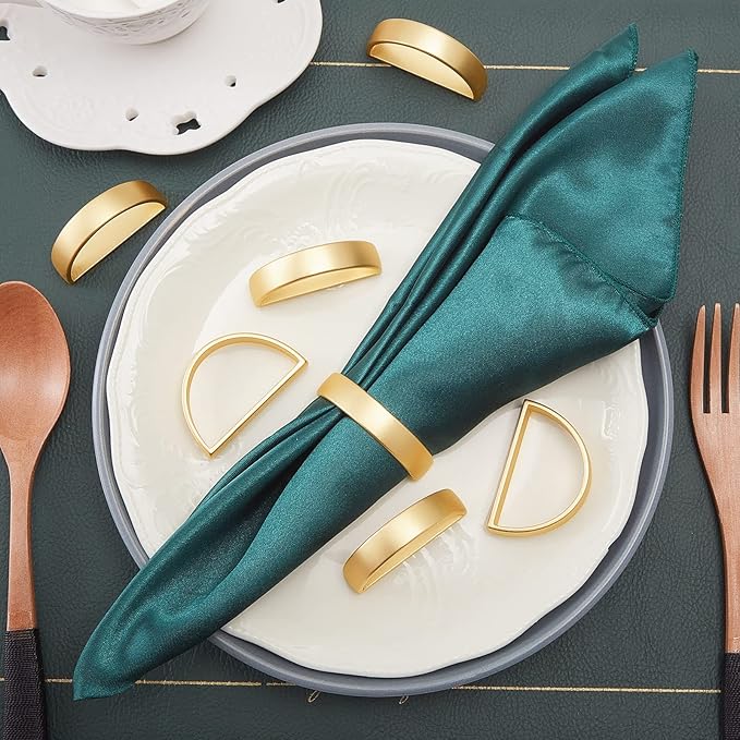 40 Pcs Stainless Steel Napkin Rings Metal Napkin Ring Holders Easter Modern Serviette Buckles Metallic Adornment for Spring Table Kitchen Dinner Party Wedding(Matte Gold Semicircle)
