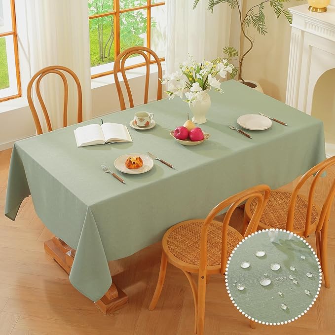 Alsoo Table Cloth Rectangle Table, 60X75 Inch Linen Textured Table Cloth Waterproof Spill-Proof TableCloths Wrinkle Free Fabric Farmhouse Table Cover for Dining Parties Buffets Holidays,Sage Green