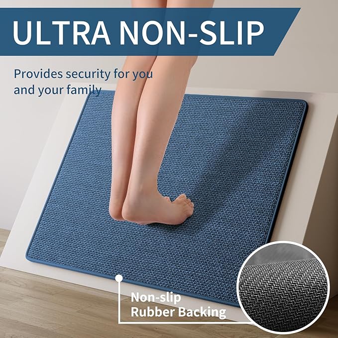 Kitchen Mats for Floor, Super Absorbent Kitchen Rugs Non Slip Washable, Soft Imitation Linen Braided Kitchen Runner Rug, Standing Mat Kitchens Sink Mat, Easy to Clean, Blue 17x30