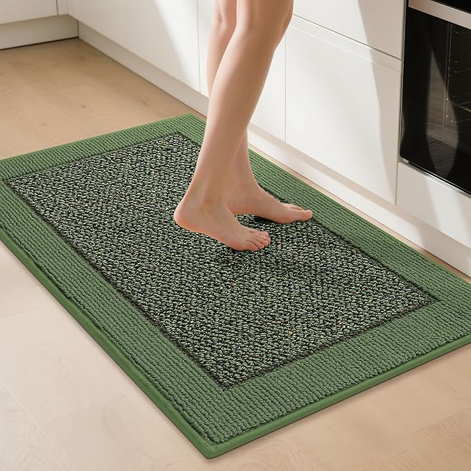 BEQHAUSE Kitchen Rugs 32"x48", Kitchen Runner Rug Non-Slip Kitchen Mats for Floor, Absorbent and Stain Resistant Kitchen Mats, Machine Washable Rugs for Kitchen, Hallway, Laundry & Sink, Green