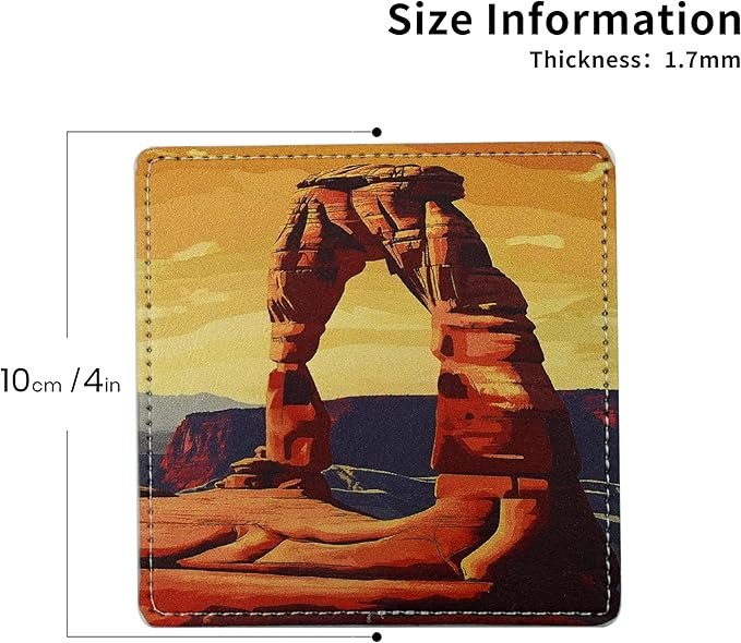 National Parks Coasters Square Leather Drinks Coaster Set with Holder for Coffee Table Bar Home Decor 4 Inches Set of 6