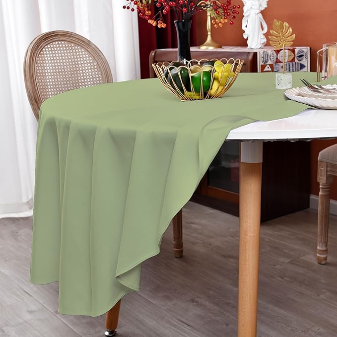 MEANMOY Sage Green 210 GSM Water & Stain Resistant Round Tablecloth for Circle Table - Solid 90 Inch Light Green Table Cloth Cover in Wrinkle Free Durable Washable Fabric for Wedding, Party, Banquet