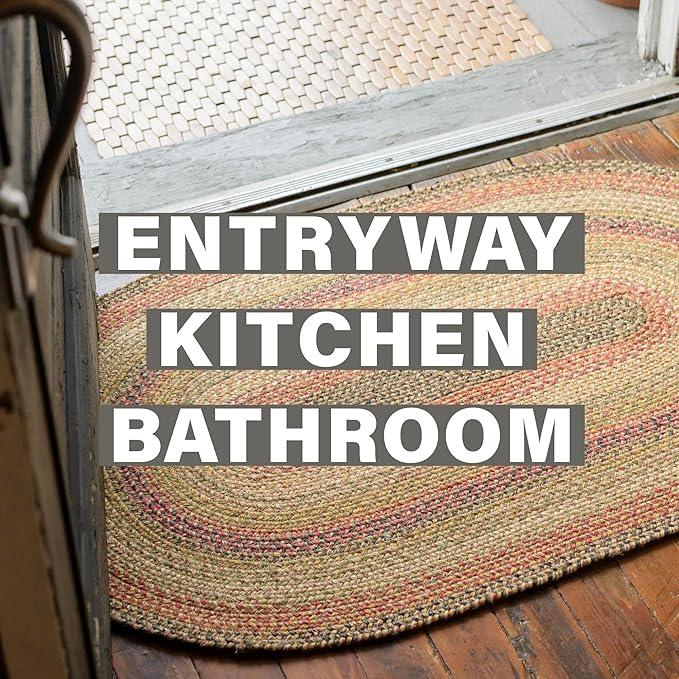Homespice Kingston Oval Kitchen Rugs 2x3' - Multicolor Braided Rugs for Country Decor, Durable No Shed Jute for Low Maintenance