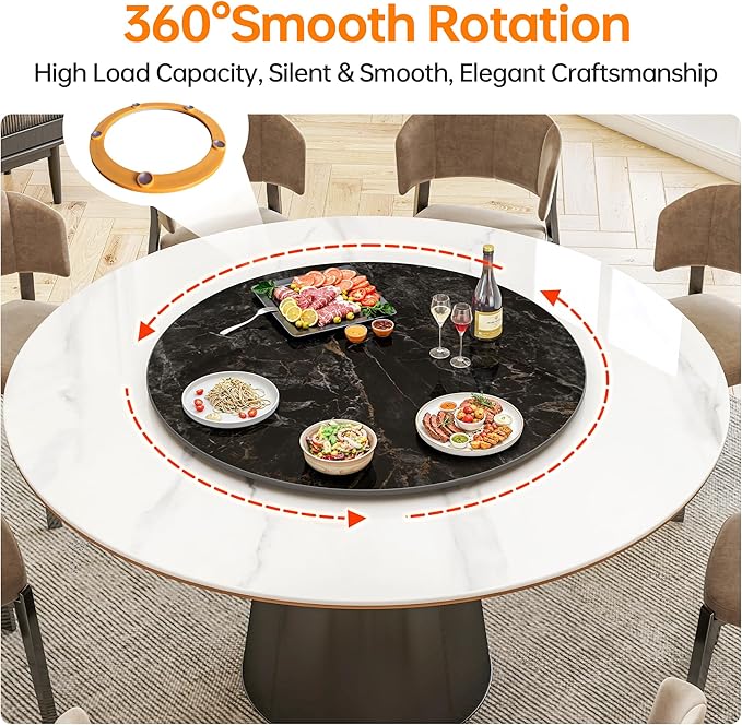 Lazy Susan Turntable 35.4 Inch-360°Silent Rotating Anti-Slip Serving Tray,Heavy Duty Centerpiece for Kitchen, Dining & Coffee Table-Glossy Black Modern Design with Non-Slip Base