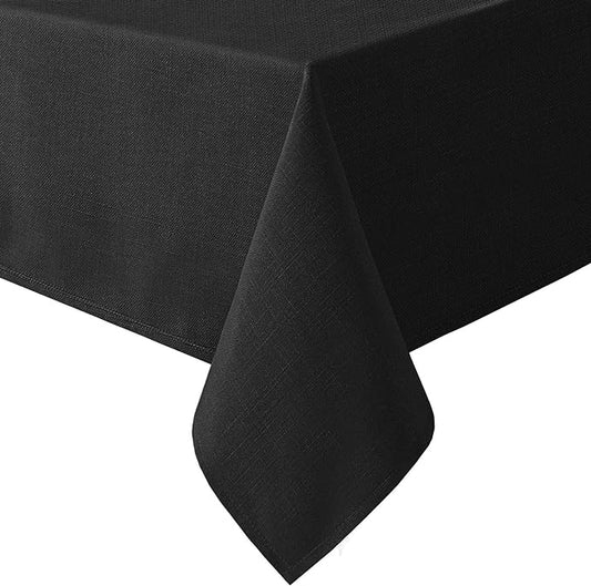 H.VERSAILTEX Linen Textured Table Cloths 60 x 120 Inch Premium Solid Tablecloth Spill-Proof Waterproof Table Cover for Dining Buffet Feature Extra Soft and Thick Fabric Wrinkle Free, Black