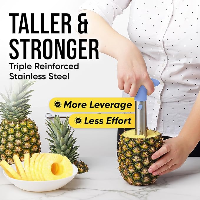 Zulay Kitchen Stainless Steel Pineapple Corer & Slicer + Eye Removal Tool – Heavy Duty Pineapple Cutter with Reinforced Blade – Effortless Pineapple Core Remover & Slicer - Periwinkle Blue