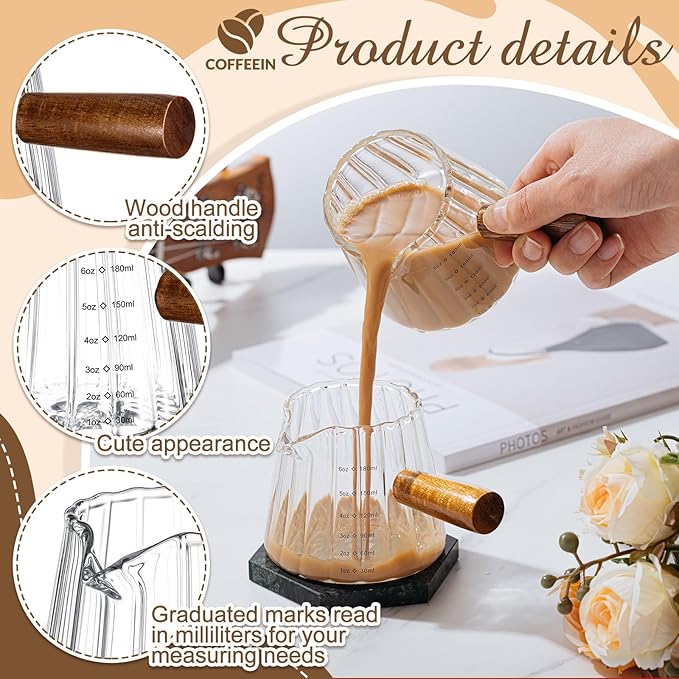 Espresso Shot Glass with Handle, 6 Oz/180 ml Espresso Cup with Single V-shaped Mouth, Measuring Cup for Milk Tea Coffee Bar Accessories(Clear,1 Pcs)