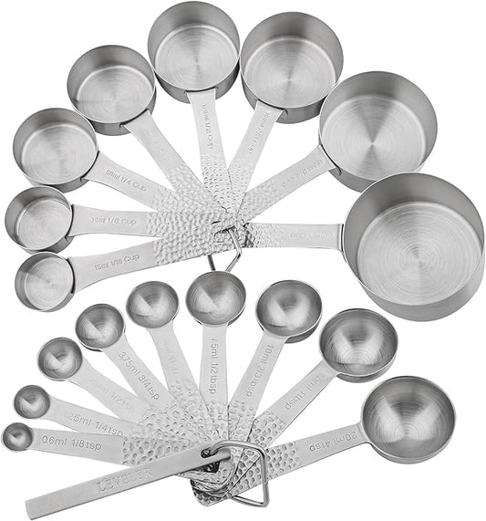 Measuring Cups and Spoons Set 20 for Dry & Liquid, Metric & US 18/8 Stainless Steel Measuring Cups and Spoons Set with Leveler for Baking & Kitchen, 8 Measure Cup and 9 Spoon & Leveler