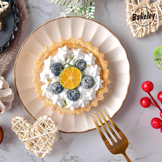 Bakeley Mini Tart Pan Set, 4-Inch 4pcs with Removable Loose Bottom Non-Stick Round Quiche Bakeware for Oven and Instant Pot Baking (Black)