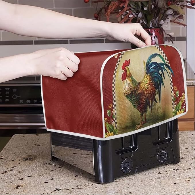 Annejudy Sunflower Rooster Toaster Cover for 4 Slice, Chicken Print Small Kitchen Appliance Dust Cover for Toasters, Microwave, Bread Maker