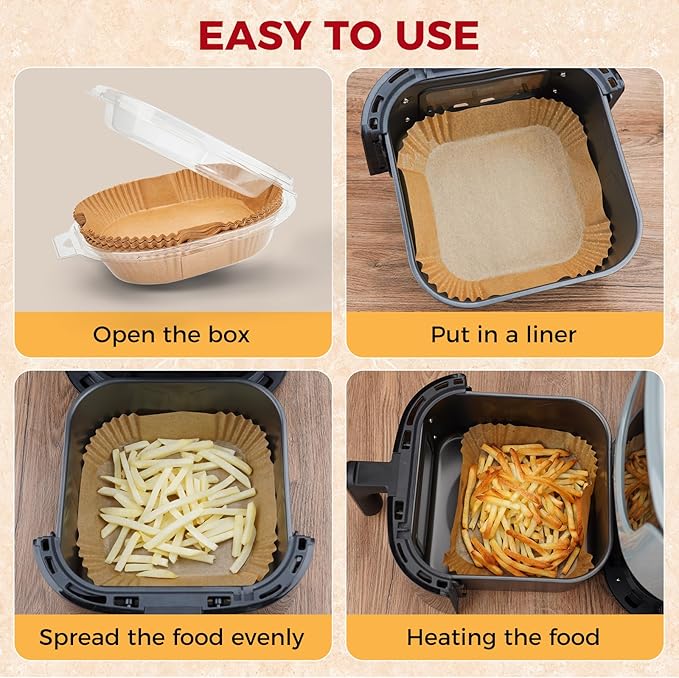 Air Fryer Liners Disposable - 300Pcs 8In Square Parchment Paper for Air Fryer Non-Stick Airfryer Basket Liners for Steamer Microwave Oven