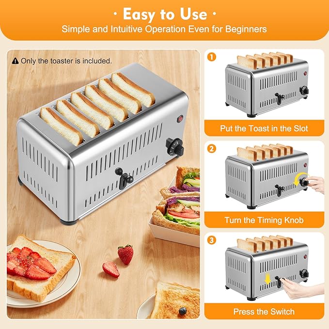 LIAUHO 6 Slice Toaster, 1680W Commercial Bread Baking Machine, 1-5 Minutes Timer Electric Oven with 6 Wide Slots, for Home Kitchen, Restaurant, Bakeries