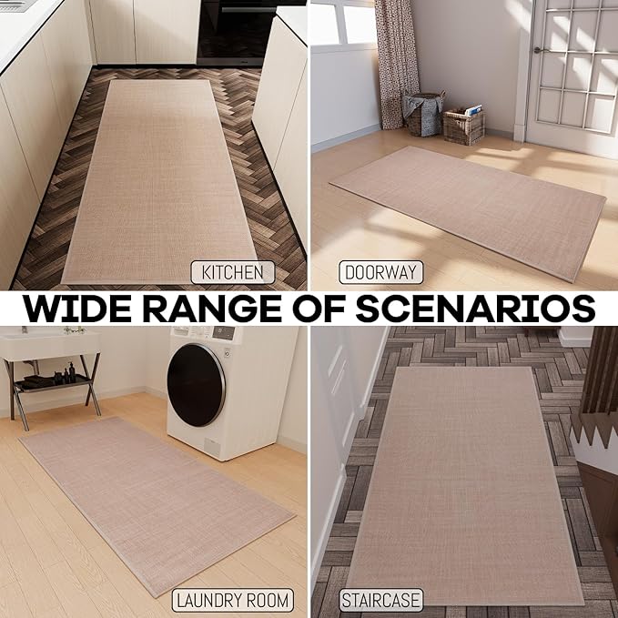 Kitchen Rug, Rubber Non Slip Kitchen Rugs Washable, Absorbent Runner Mat for Floor, Machine Washable Standing Mats for in Front of Sink, Door, Laundry, Entryway, Hallway (Camel, 71" × 35.5")