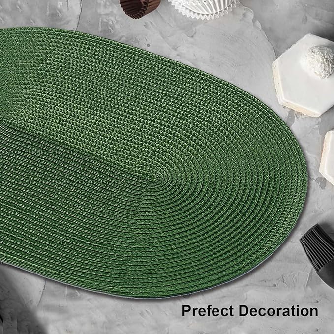 AHHFSMEI Placemats Set of 4 for Dining Table Washable Woven Non-Slip 18x12 inches Placemat Heat-Resistant Durable Table Mats for Dining Table Easy to Clean (Oval Green, 4)