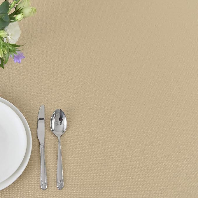 maxmill Round Textured Tablecloth Spill-Proof Wrinkle Free Soft Jacquard Table Cloth for Circular Table Cover, for Dining Room Buffet Banquet Parties Holiday Dinner, 70 Inch Beige