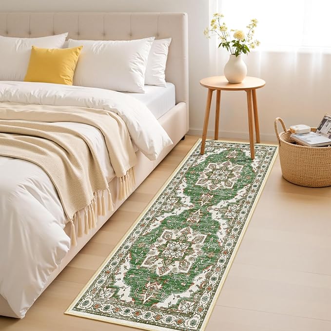 Tritard Non Slip Kitchen Rugs Sets of 3 Washable Kitchen Rug Boho Kitchen Mats for Floor Soft Kitchen Runner Rug Non Skid Kitchen Floor Carpet for Entryway Hallway Laundry Room, Green