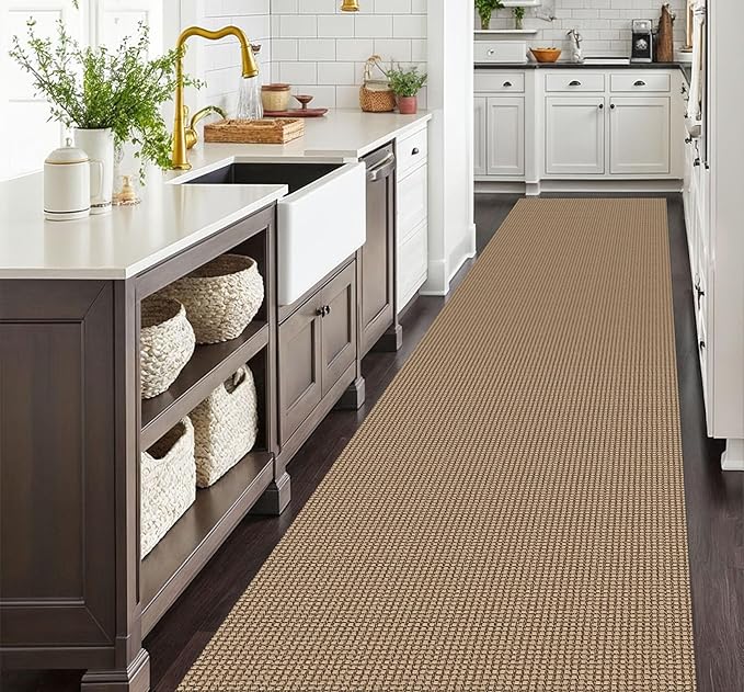 EARTHALL Runner Rug 3x18 Ft Washable Runners for Hallways Extra Long Woven Non Slip Entryway Runner Braided Kitchen Runner Indoor Outdoor Carpet Runners for Hotels, Officel, Stair, Orange/Tan/Brown