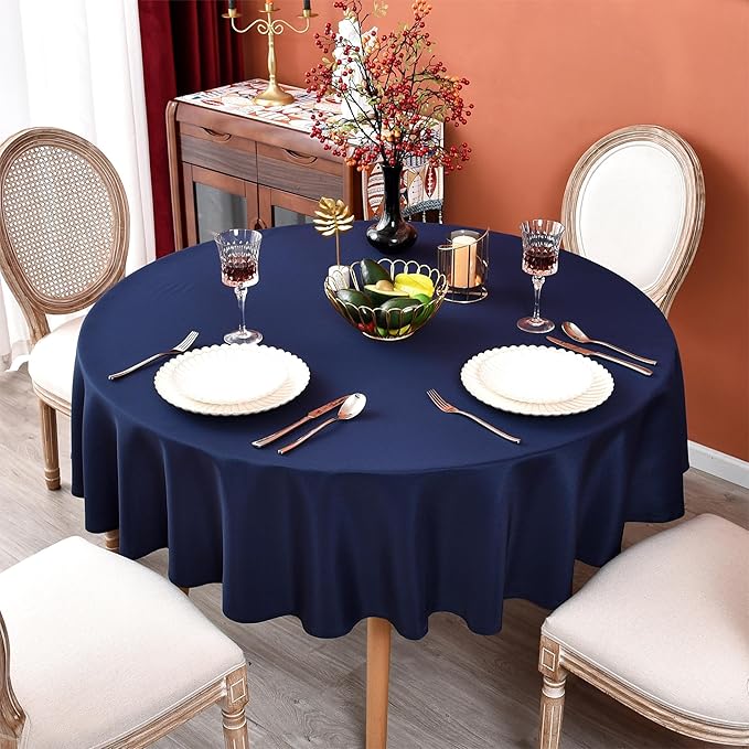 MEANMOY 2 Pack Navy Blue 210 GSM Water & Stain Resistant Round Tablecloth - Solid 70 Inch Circle Table Cloth Cover in Wrinkle Free Washable Wipe Clean Polyester for Wedding, Party, Banquet (2 Pcs)