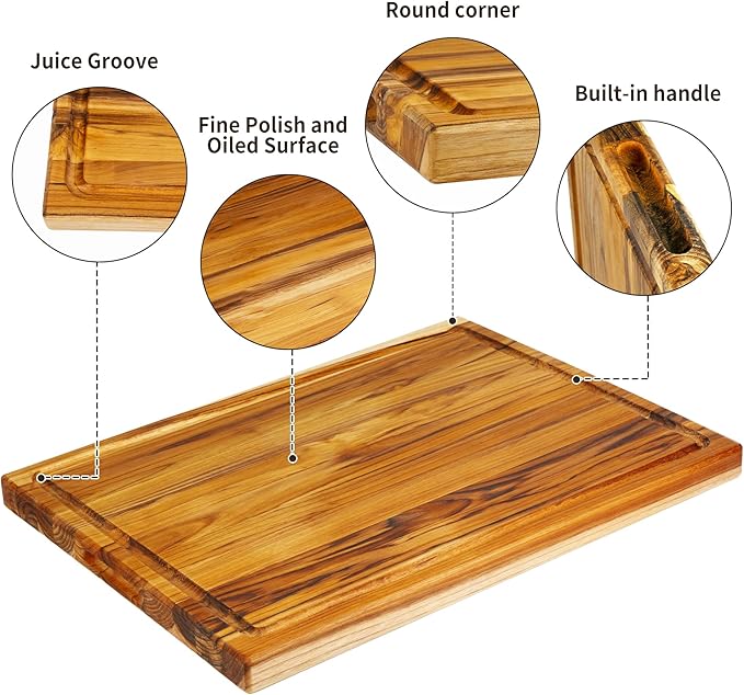 VaeFae Large Teak Wood Cutting Board, Heavy Kitchen Chopping Board for Meat and Vegetables, XXX-Large Size (24 x 18 inches)