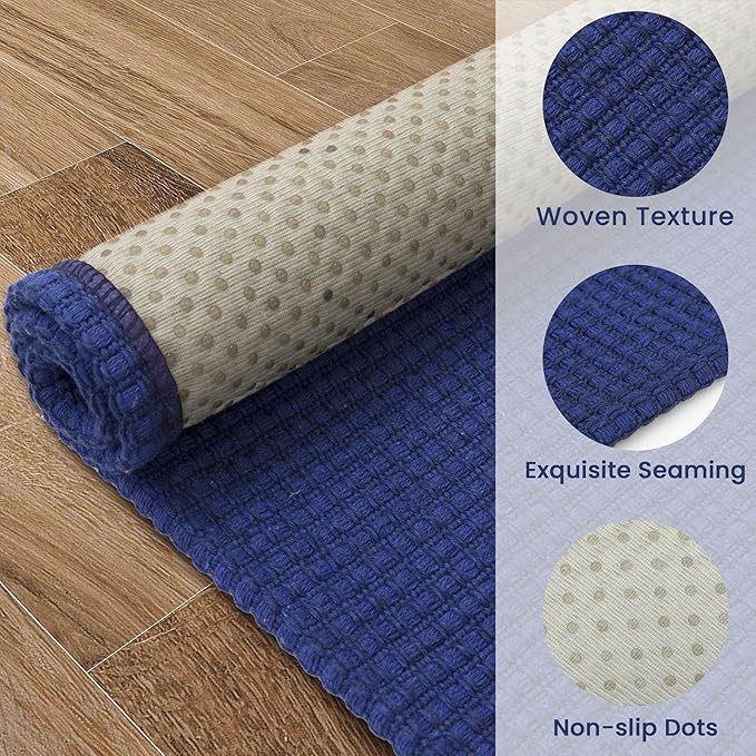 EARTHALL Woven Runner Rug 2.6x12 Ft Washable Runners for Hallways Extra Long Cotton Non Slip Rubber Backed Kitchen Runner Braided Indoor Floor Carpet for Entryway, Hall, Kitchen, Royal Blue/Navy