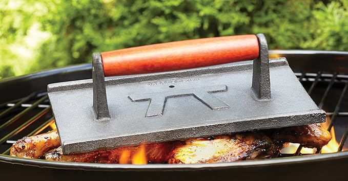 Outset Cast Iron, 5 x 9 x 2.75 inches, Rectangular Grill Press