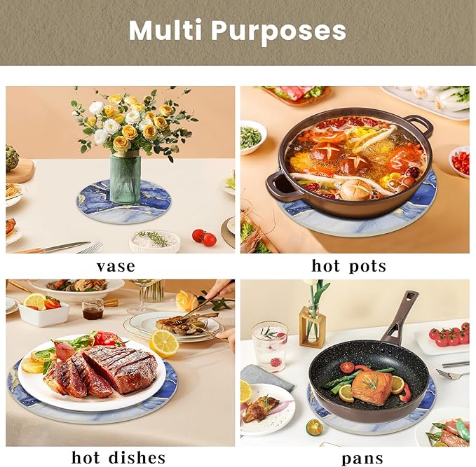 Ceramic 8" Trivets - Marble Style Heat Resistant Hot Pads, Pot Holders for Kitchen, Countertops, Table - Set of 3