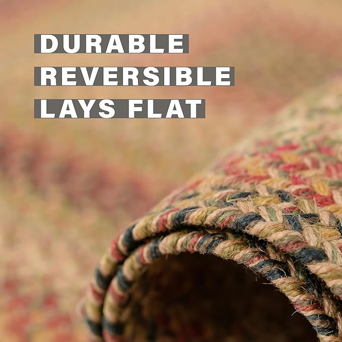 Homespice Kingston Jute Braided Rugs for Bedroom 4x6' – Ideal as Multicolor Country Rugs for Living Room and Bedroom