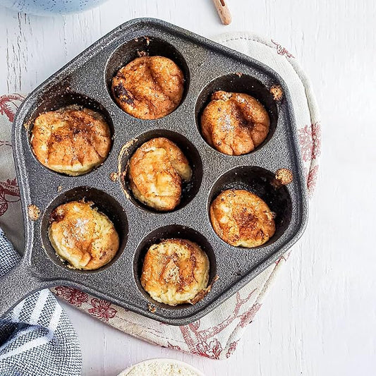 WUWEOT Nonstick Aebleskiver Pan, Cast Iron Takoyaki Griddle Stuffed Pancake Maker for Making Munk, Pancake Balls, Poffertjes, Puffs, Takoyaki, Banh Khot, Thai Kanom Krok