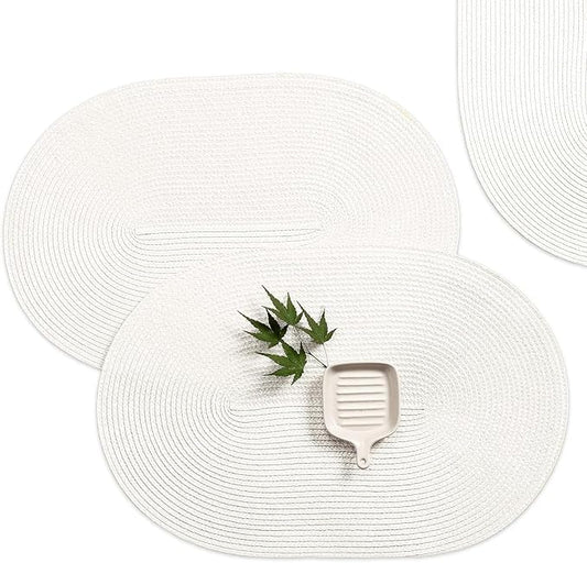 AHHFSMEI Placemats Set of 8 for Dining Table Washable Woven Non-Slip 18x12 inches Placemat Heat-Resistant Durable Table Mats for Dining Table Easy to Clean (White, 8)