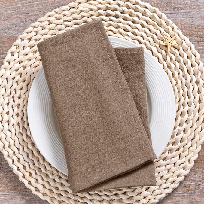 MLMC 8 Pack Nude Cloth Napkins Rustic Washable Cotton Linen Napkins Set of 8 17"x17" Reusable Brown Dinner Napkins Cloth for Wedding Party Reception Gathering Table Decorations