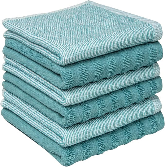 Bumble Premium Dish Cloths 13"x13" (6 Pack) | 100% Natural Ring Spun Cotton | 400 GSM | Highly Absorbent & Soft |Yarn Dyed & Solid Dyed Terry Dish Cloth Set - Aqua
