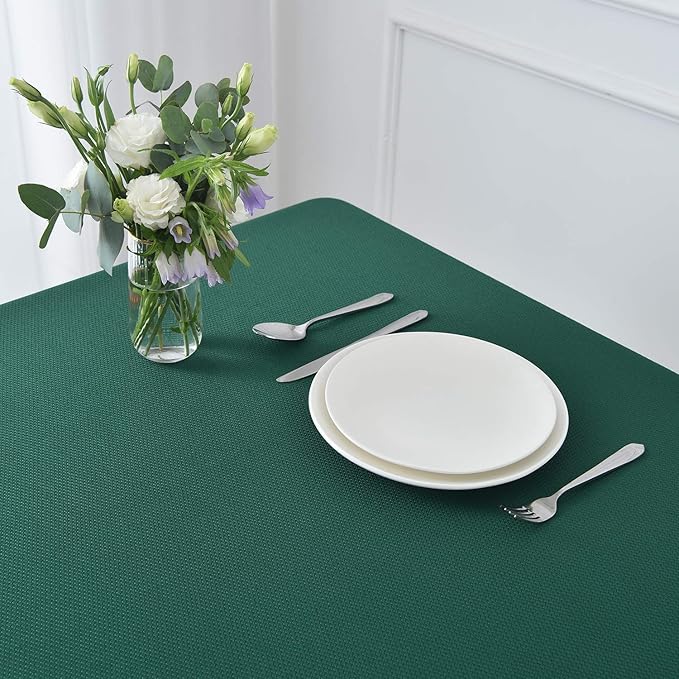 maxmill 2 Pack Rectangle 52 x 70 Inch Hunter Green Textured Christmas Tablecloth Spillproof Wrinkle Free Table Cloth for Kitchen Dining Decoration, Fabric Table Cover for Outdoor and Indoor Use