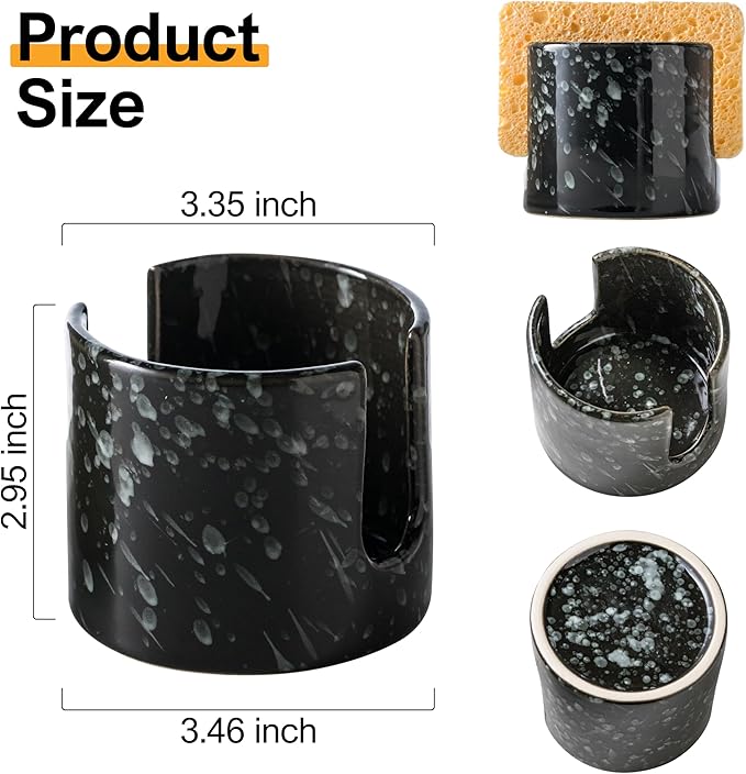 Sponge Holder for Kitchen, Ceramic Sink Scrub Sponge Rack Dish Rack Scrubbers Holder for Kitchen Sink, Bathroom, Black