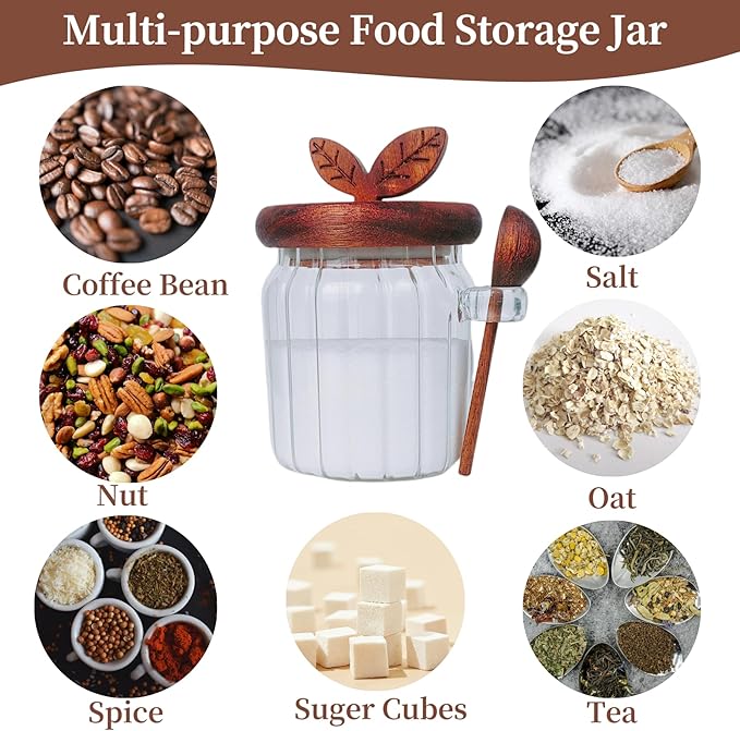 Sugar Bowl with Lid and Spoon,20 oz Sugar Container for Coffee Bar, Glass Coffee Canister, Airtight Food Storage Jar, Brown Sugar Container, Cereal Tea Salts Spice Jar