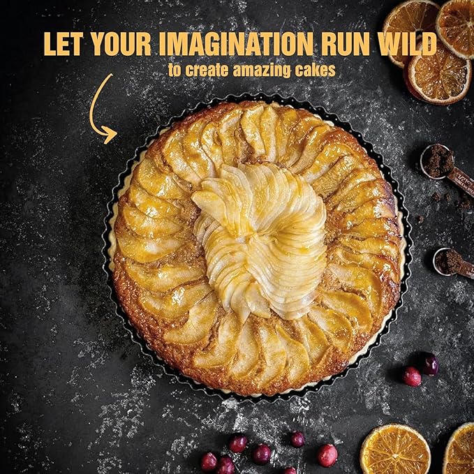 Space Home - Quiche Lorraine Deep Dish Pie Pan - 9.44 inch Tart Pans with Removable Bottoms - Apple Pie Pan - 9.44 inch Tarte Tatin Pan - Deep Dish Pie Crust - Quiche Baking Dish