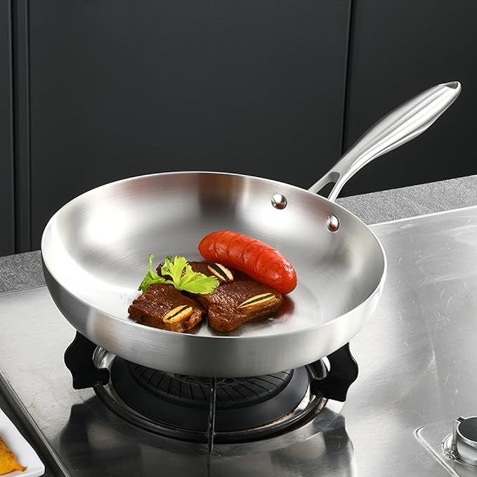 GadEdgen 304 Stainless Steel 9.5-inch Tri-Ply Frying Pan, Compatible With All Cooktops, Fast & Even Heat Distribution, Perfect for Stir-frying, Dishwasher Safe, Durable, and Made for Efficient Cooking