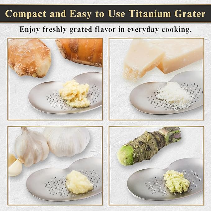 Japanese Titanium Grater – Made in Japan, 3.4 Inches Fine Grating Plate for Garlic, Ginger & Wasabi, Compact Precision Kitchen Tool Designed for Everyday Food Preparation