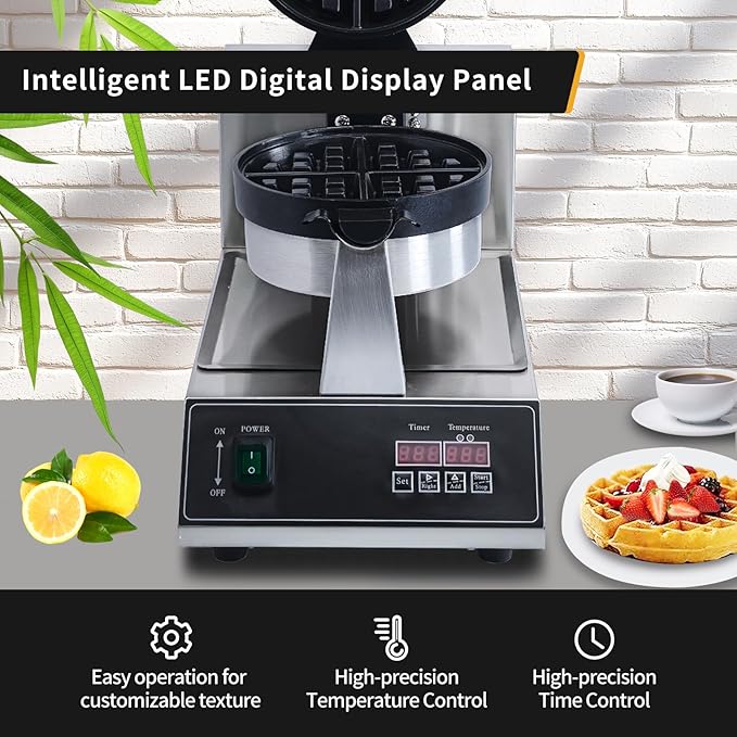 Belgium Waffle Makers, Commercial Waffle Maker,Belgium Waffles Iron Machine, Professional Intelligent, Digital, Non Stick, Stainless, For Hotel Restaurant Bakery Coffee Shop, 110V