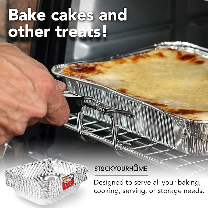 Stock Your Home Aluminum Pans 9x13 Disposable Foil Pans (Pack Of 10) - Half Size Steam Table Deep Aluminum Trays - Tin Foil Disposable Pans Great for Cooking, Heating, Storing, Prepping Food