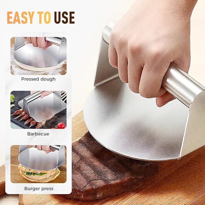 5.5 Inch Stainless Steel Burger Press, 2025 Upgraded Non-Stick Hamburger Smasher Tool & Grill Press, Barbecue Grilling Accessories for Grill, Griddle, Bacon & Sandwich, Dishwasher Safe (Round)